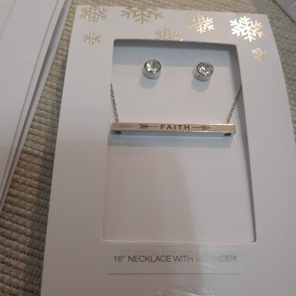 Faith 16" Bar Necklace & Earrings Set